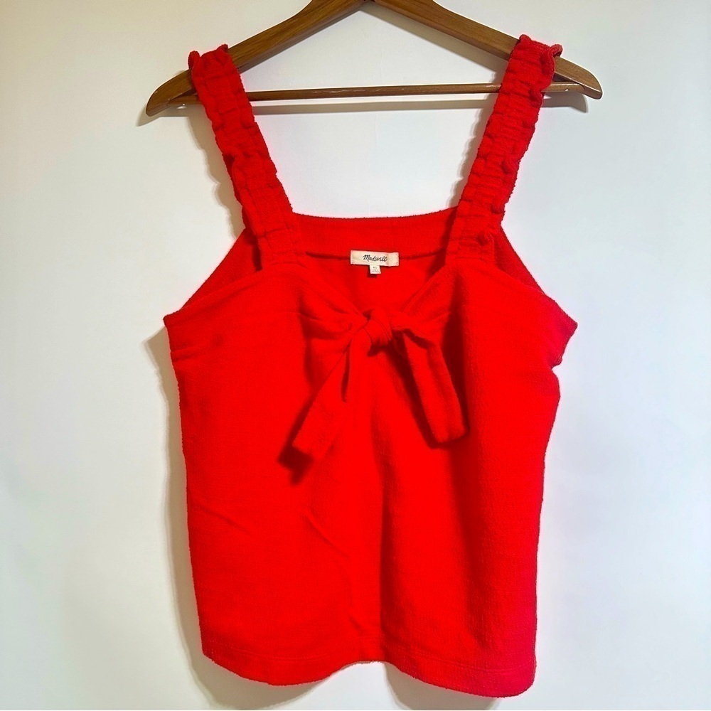 Madewell Terrycloth Tie-Front Red ruffle Tank Top style M0085